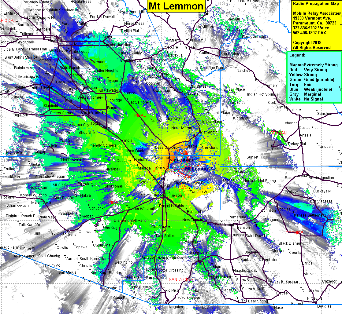 heat map radio coverage Mt Lemmon